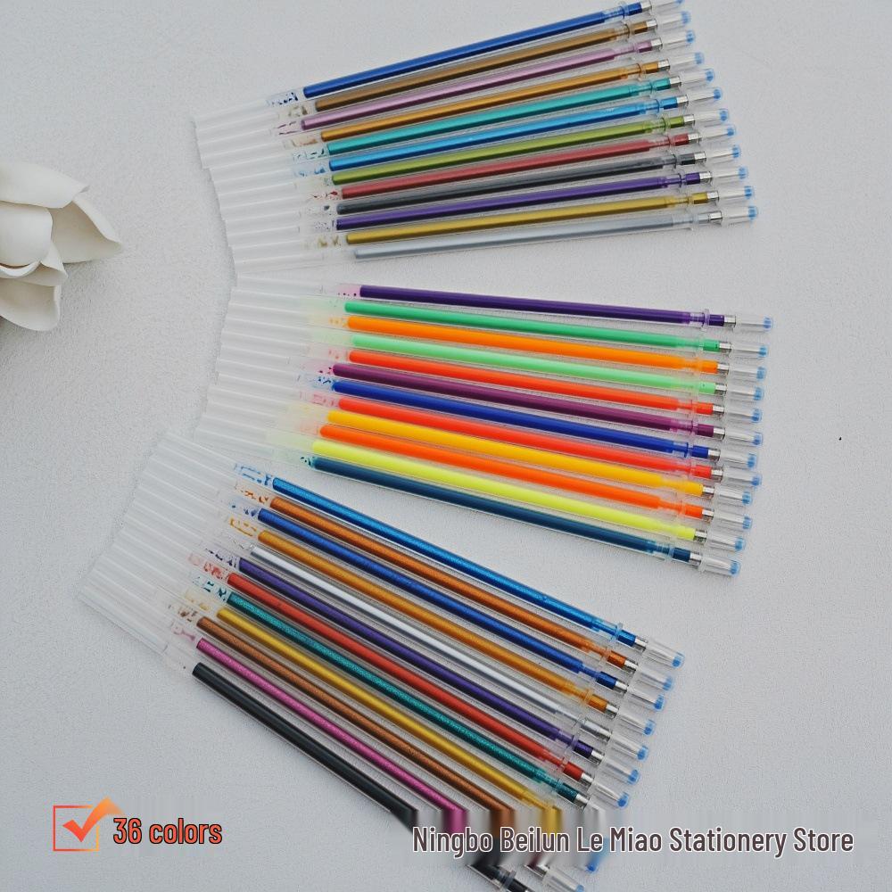 Премиальные гелевые ручки-заправки 100 цветов: 48 вариантов флуоресцентных глиттеров, пастельных перламутровых и многоцветных оттенков с 24 дополнительными цветными заправками