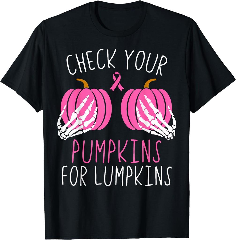 Check Your Pumpkins for Lumpkins Halloween Breast Cancer T-Shirt, Unisex Tee