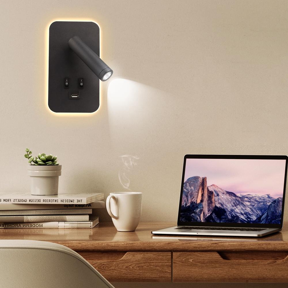 Прикроватный настенный светильник LED с USB-портом для зарядки для кухонного стола, офиса, гостиной, настенный светильник для чтения, светодиодные прожекторы для дома