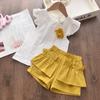 Girls' New Summer Outfit Stylish Children's Flying Sleeve Thin T-shirt Shorts Set