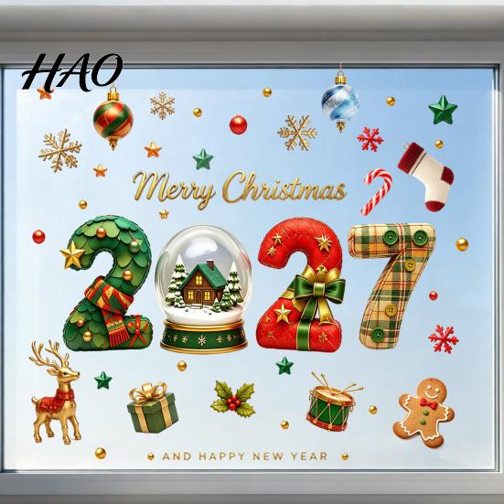 Christmas Window Clings Clings, Static Glass Sticker with Merry Christmas, Elk Gingerbread Party Decor Man Decals, PVC Non-Adhesive Film for New Year
