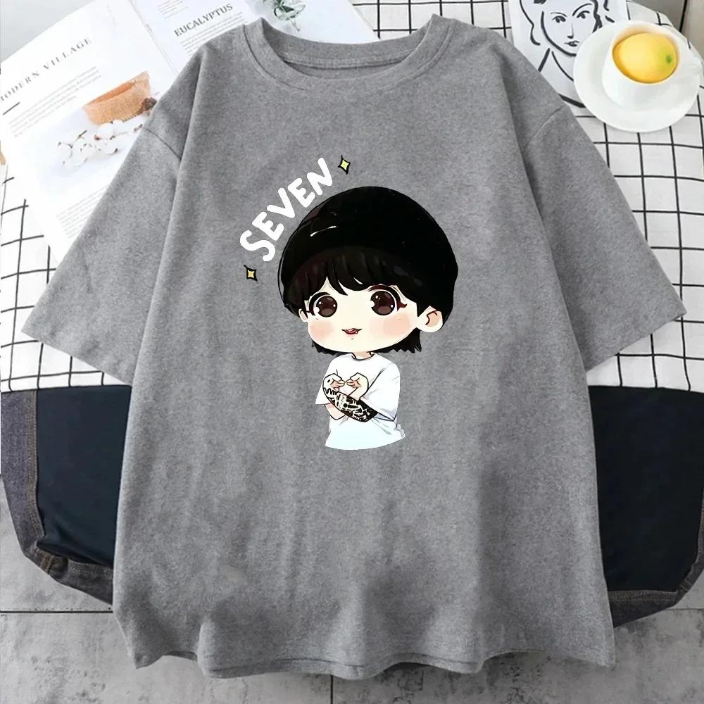 Футболка JungKook Seven Харадзюку Женская Эстетичная Забавная Кавайная Короткий Рукав Унисекс Повседневная Спортивная С Принтом Женская Одежда