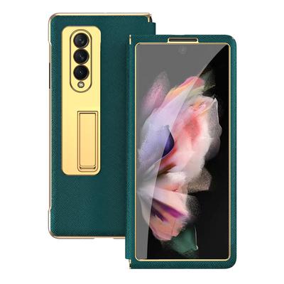 Модный кожаный чехол для Samsung Galaxy Z Fold 4 3 2, высококачественный гальванический чехол с вышивкой границ, полный защитный чехол