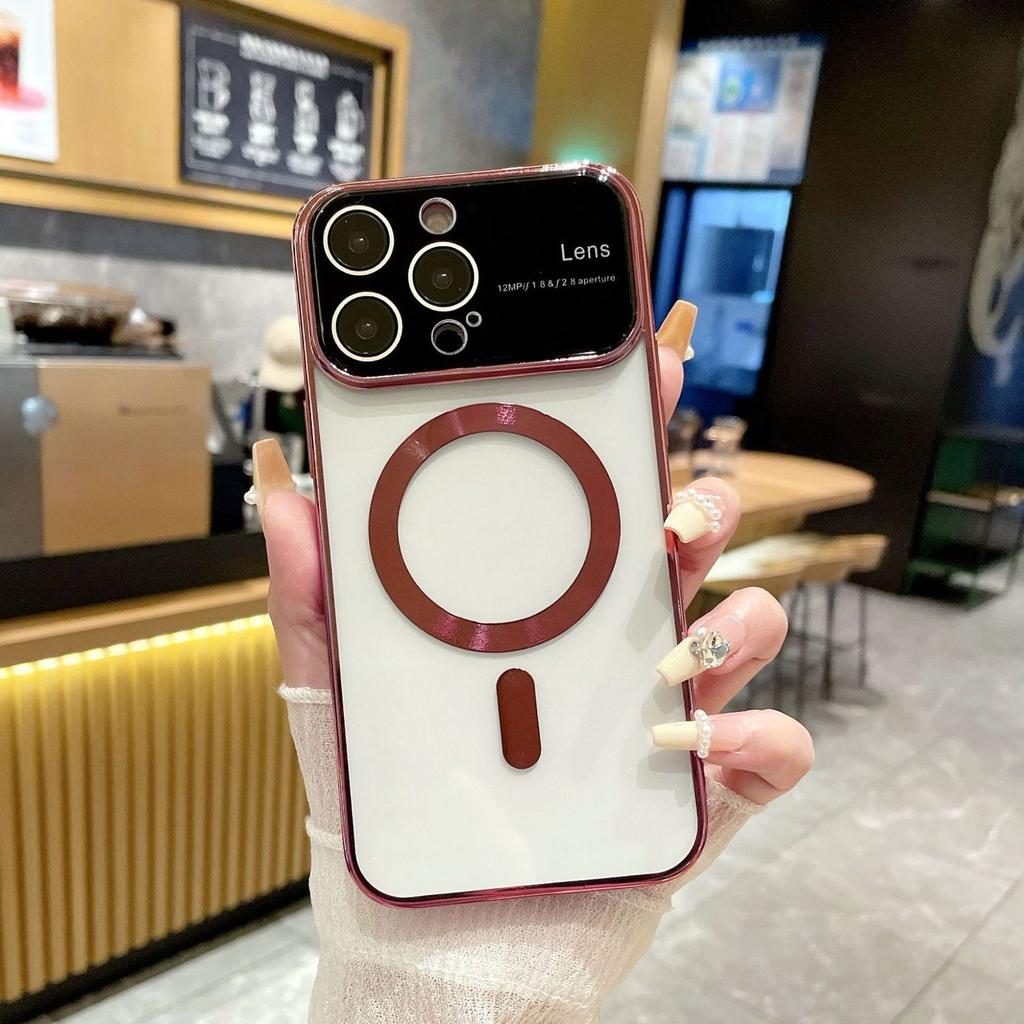 Применимо к iPhone 15 Гальванизированные Большие Окна Apple 14pro с Магнитным Хвостом 1312 Прозрачный Противоударный Защитный Чехол