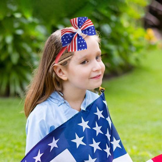 Повязка на голову с американским флагом, День независимости, 4 июля, красный, белый, синий, с бантом, декор, обруч для волос для девочек, аксессуары для волос