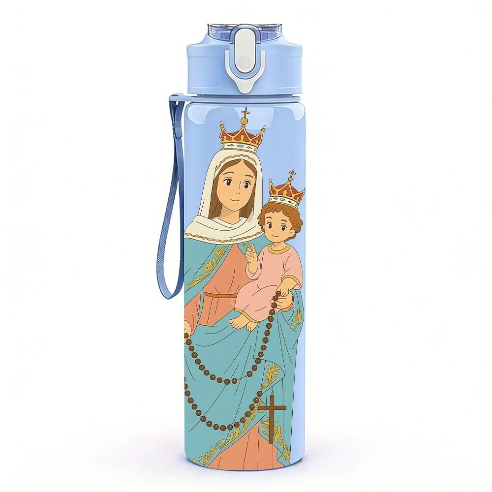 1PC Queen Mary Blue Robe Portrait Print 750ml Color Plastic Sports Water Bottle Leakproof Flip Straw Lid Suitable for Sports Office Home Use