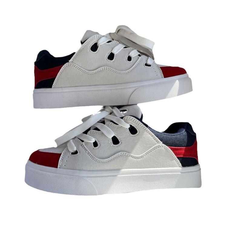 Spring New Retro Red and Blue Color Matching Canvas Bread Shoes Female Campus Student Ins Leisure Sports Shoes