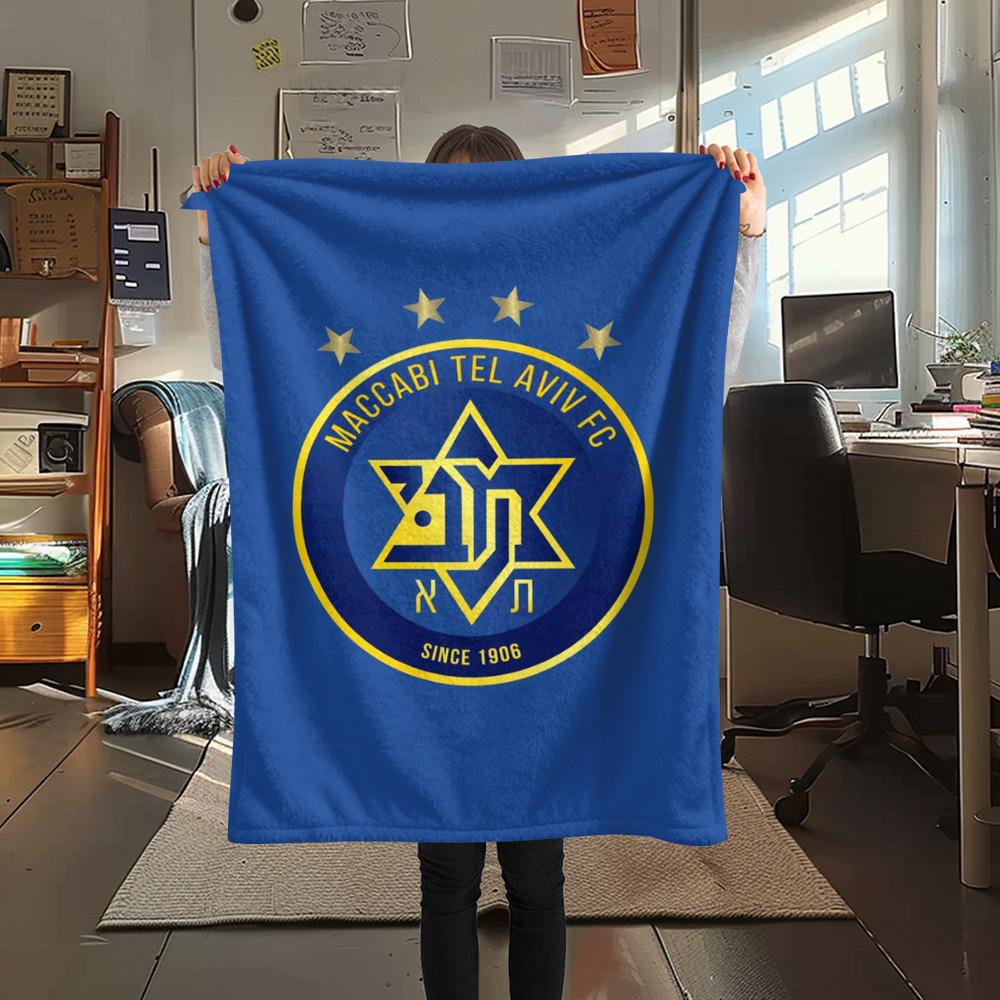 1Pc Maccabi Tel Aviv FC Print Flannel Blanket High Quality Warm Comfortable Cover for All Seasons Perfect for Gifts Home Decor