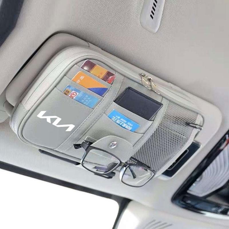 BBEH3 Car Sun Visor Storage Bag Card Holder Organizer Sunglasses Clip For KIA KN K3 K5 Sportage Rio Sorento Picanto Ceed Accessories