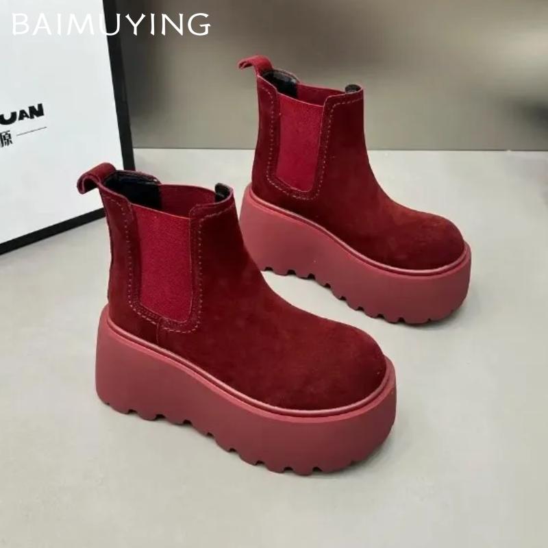 Ботильоны на платформе для снега для женщин, замшевые туфли на плоской подошве, женская обувь 2024 года, тренд, готика, зима, новая классика, мода, мотоциклетные ботинки для женщин