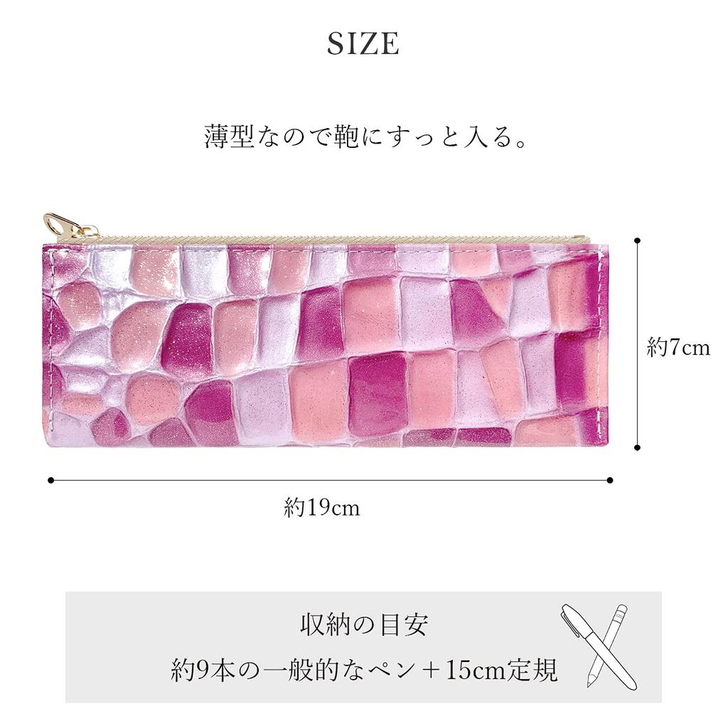 Пенал кожаный тонкий натуральная кожа компактный тонкий пенал держатель для ручек простой канцелярский воловья кожа витражное стекло фиолетовый женский мужской