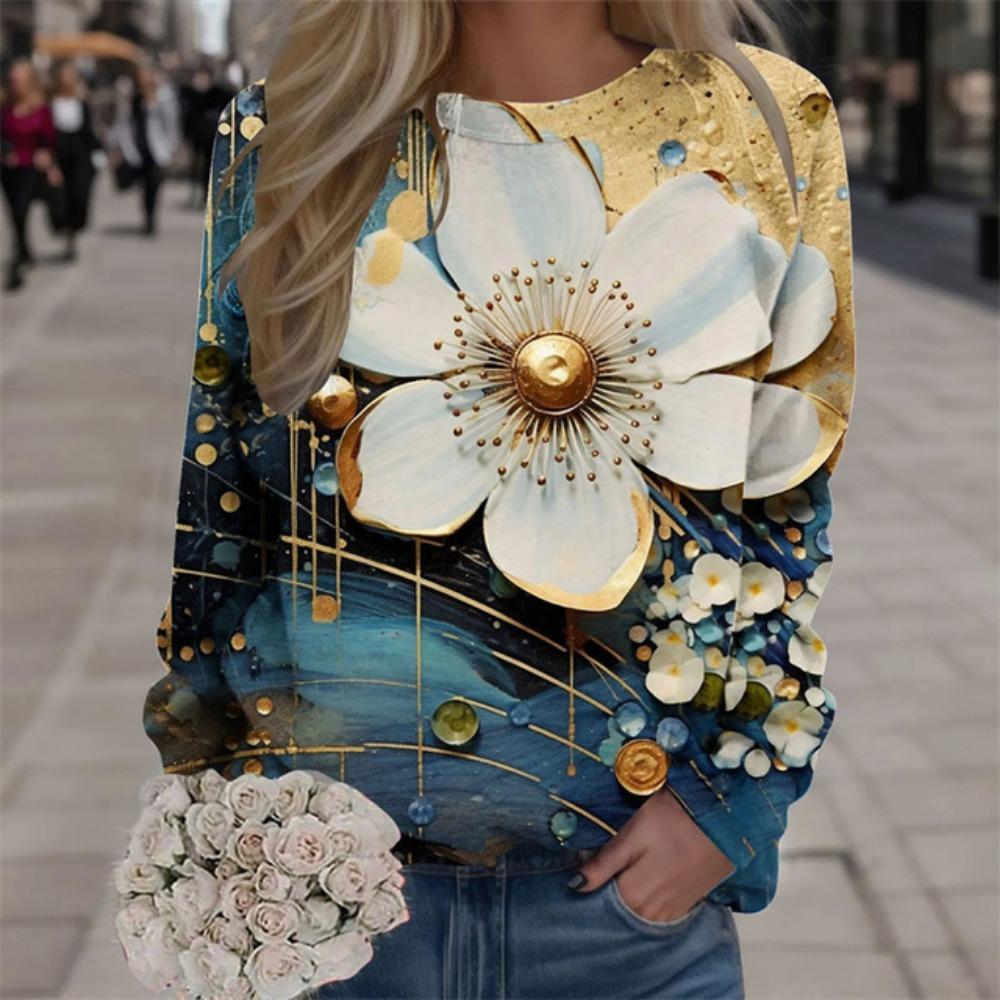 Harajuku Новые 3D-печатные красочные свитшоты с цветами Модные женские уличные свитера Зимние женские цветочные графические топы Одежда