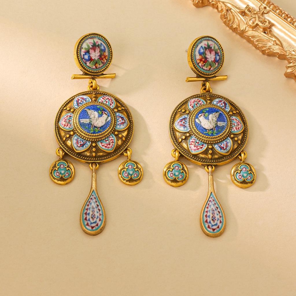 Vintage Court Style Rattle Earrings Medieval Ethnic Style Vintage Earrings Travel Vacation Peace Dove Earrings