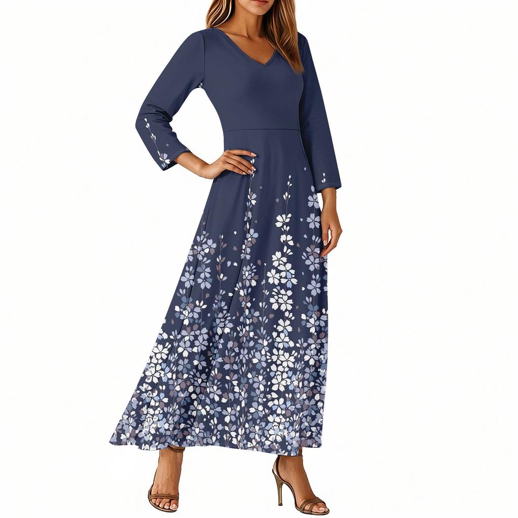 Платья для женщин Винтажное цветочное туниковое платье миди с завышенной талией Летнее повседневное платье с рукавом 3/4