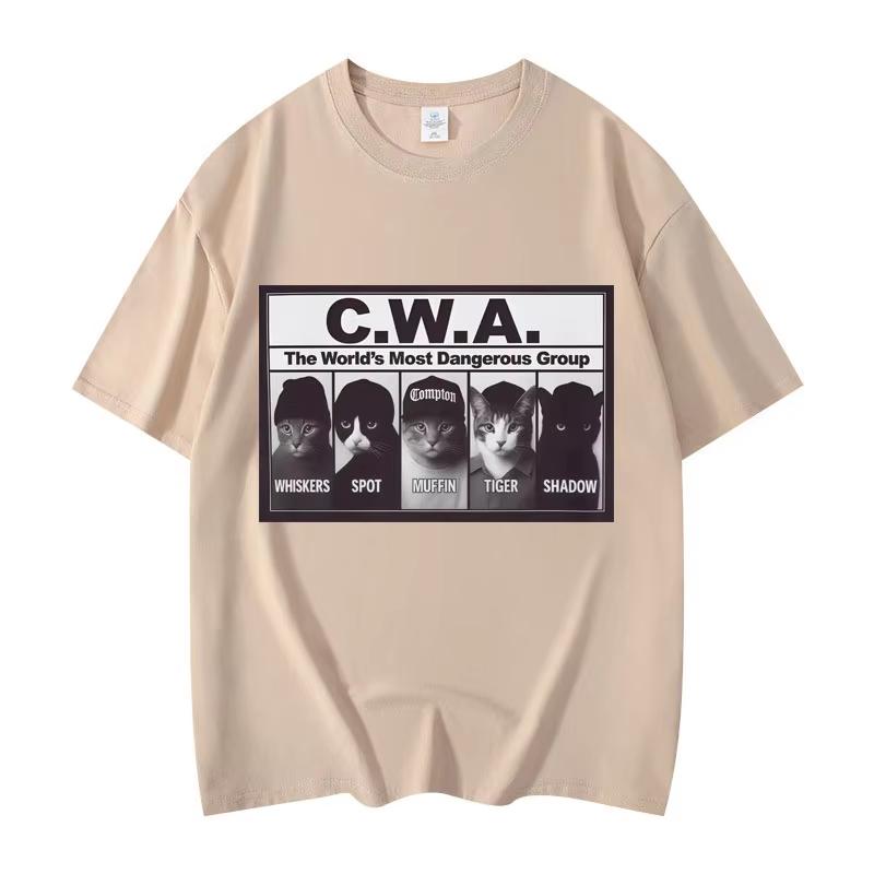 Летний Унисекс Винтажный Топ Модная Футболка CWA Самая Опасная Группа в Мире Забавный Кот Мем Графические Футболки Модная Винтажная Футболка с Коротким Рукавом