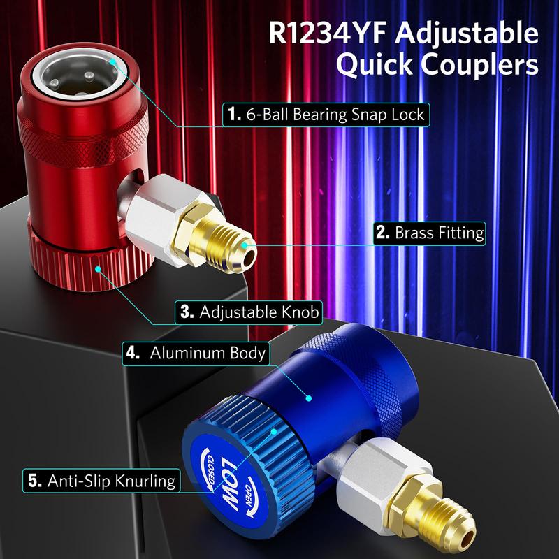 Адаптер с быстроразъемными соединениями R1234yf, 1 пара, регулируемые разъемы высокой/низкой стороны, комплект для эвакуации и заправки системы кондиционирования автомобиля