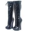 Women Ballet Boots Lace-up 18cm Wedge Heel with Strange Heel 3CM Platform Patent Leather Sexy Fetish Zipper Knee High Boots
