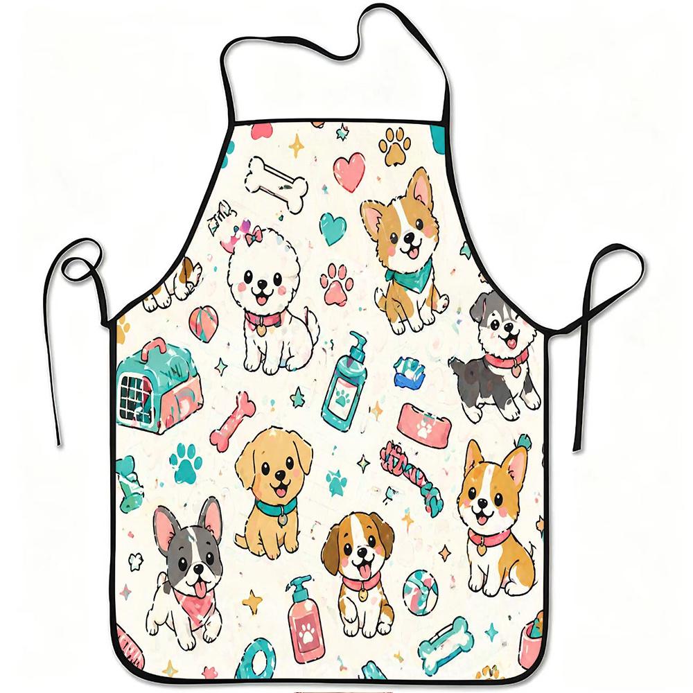 1pc Cute Puppy Dog Print Apron with Adjustable Waistband & Suitable for Cooking, Gardening, Picking - Durable Easy-Clean Polyester Apron for &, Kitche