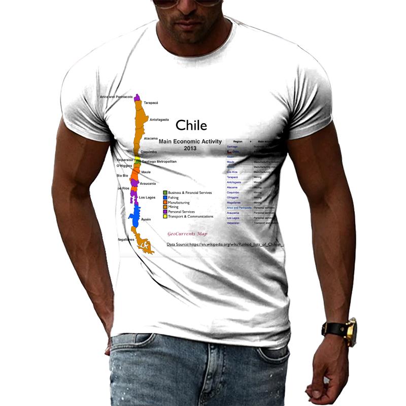 Летние мужские футболки с 3D принтом в стиле хип-хоп Harajuku, футболки с круглым вырезом и короткими рукавами, природные пейзажи, карта и флаг Чили