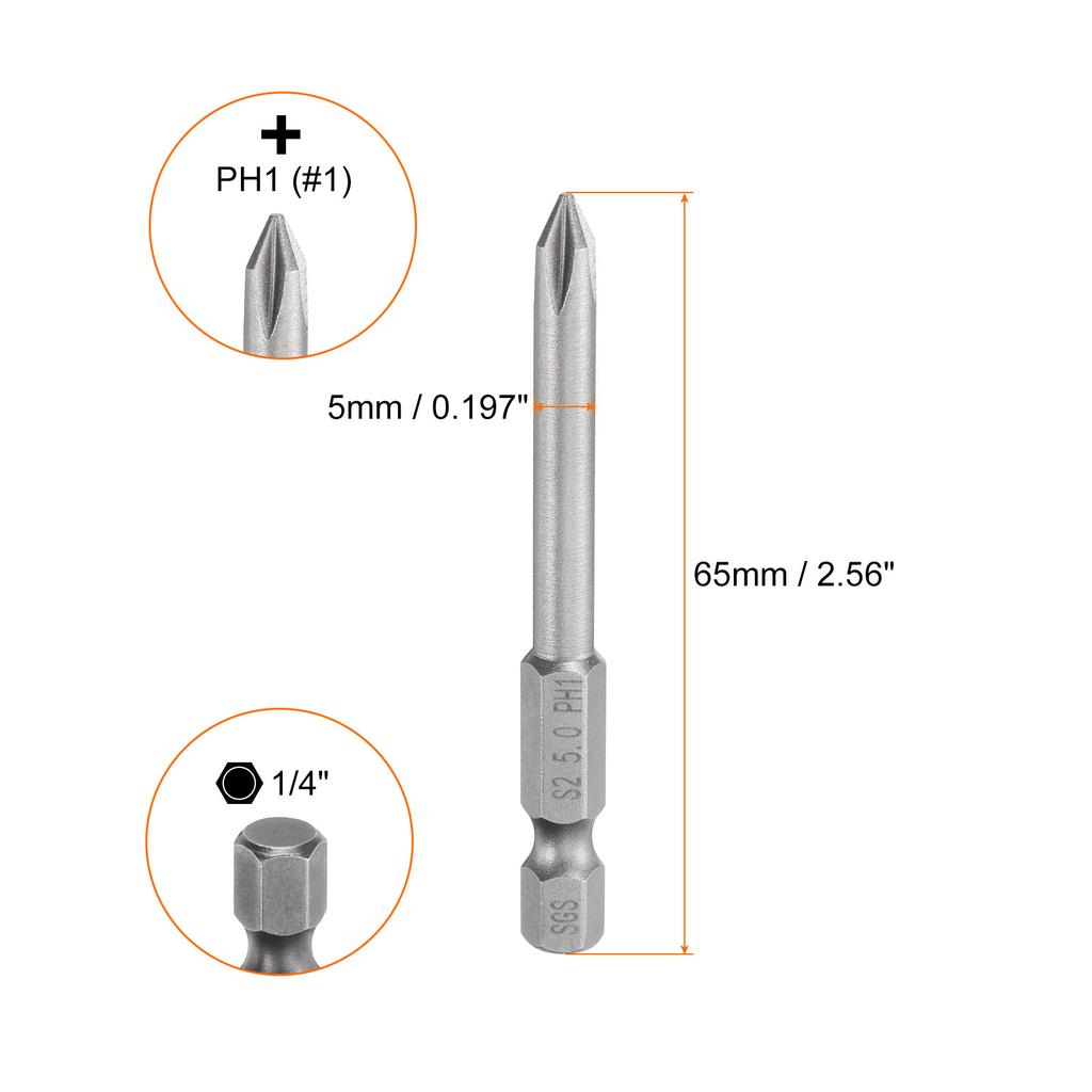 Магнитный бит для крестовой отвертки Phillips PH0 PH1 PH2 PH3 1/4" Шестигранный хвостовик 65 мм Сталь S2 Биты для шуруповерта Крестовая головка Биты для электродрели