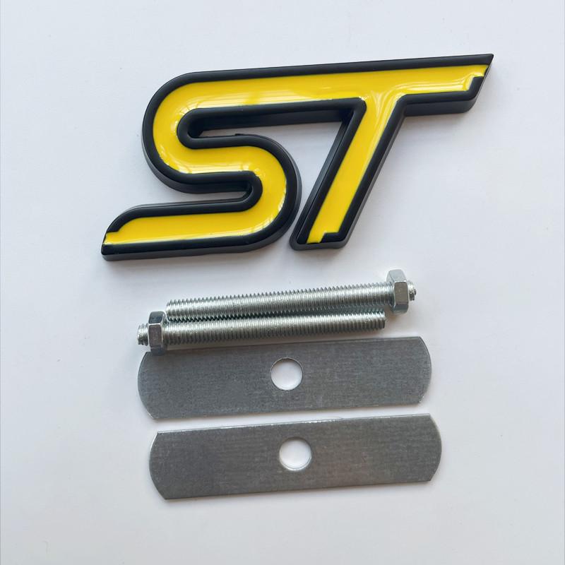 AJF1 3D Metal ST Front Grille Emblem Badge Car Rear Trunk Auto Sticker For Ford Focus Mondeo Fiesta Edge Escort MK2 MK3 MK4 MK5 MK7