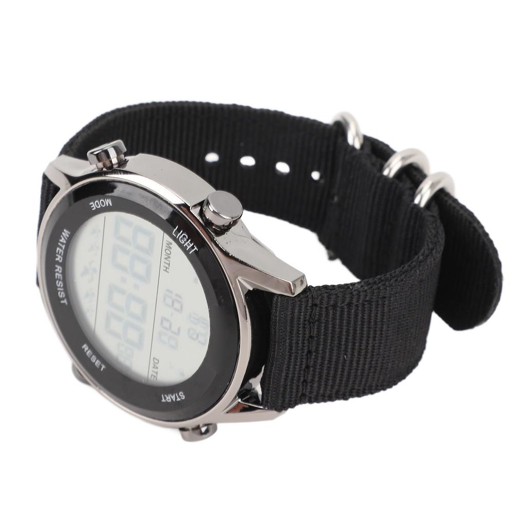Men Digital Sports Watch Waterproof Alarm Countdown Dual Time Zone Nylon Strap Digital Watch with