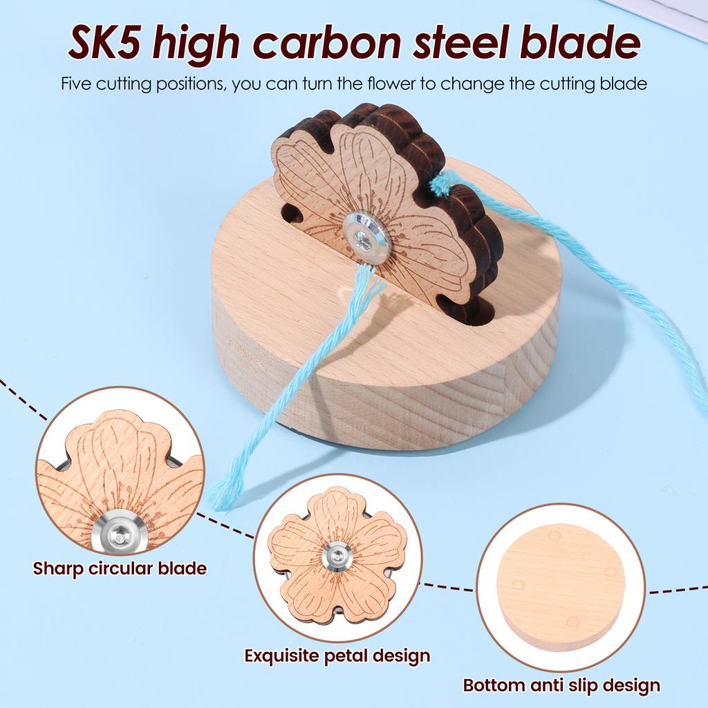 Деревянная подставка для клубка пряжи, чаша для пряжи для вязания крючком с крышкой, эффективное хранение пряжи и нитеобрезатель, набор чаш для пряжи для рукоделия