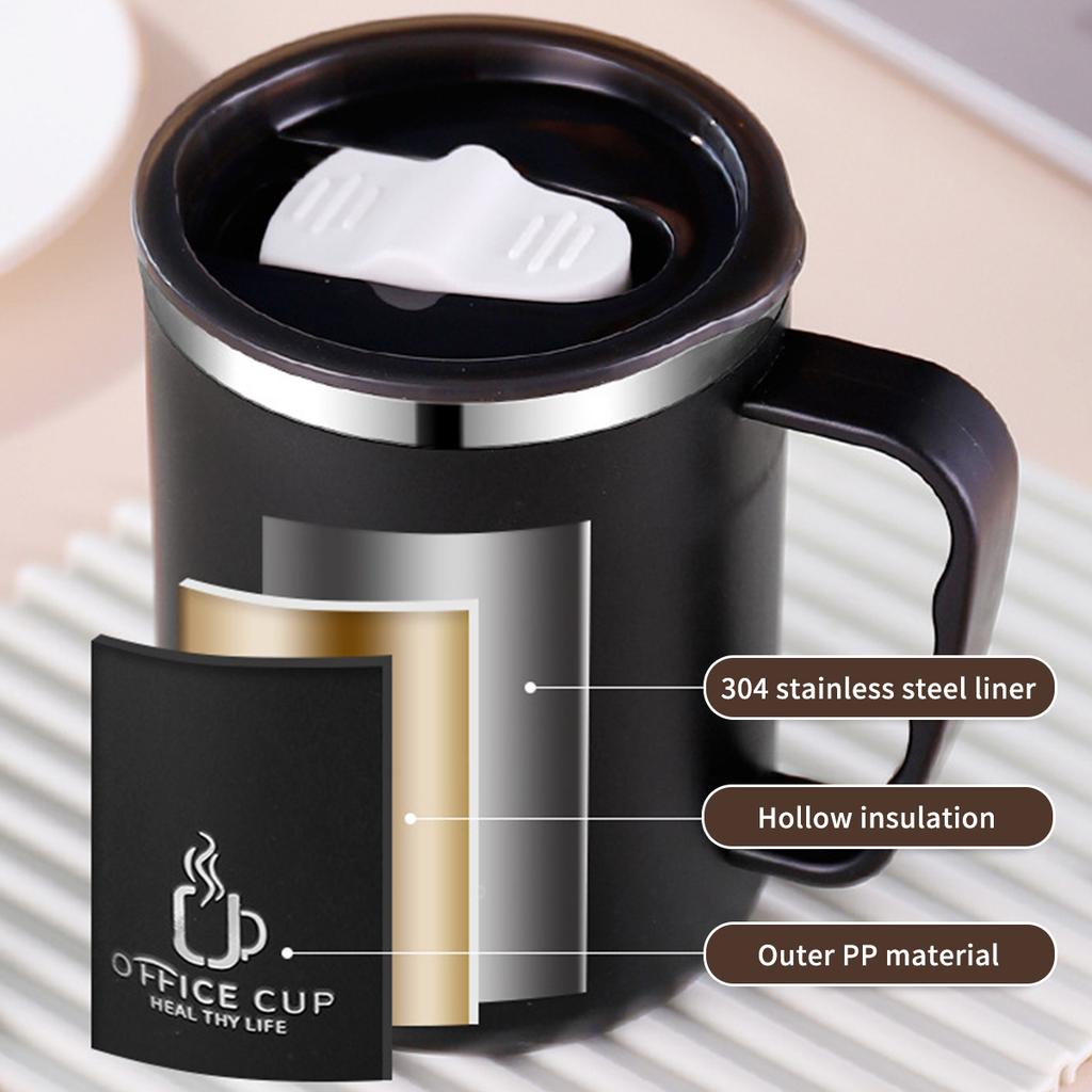 New 500ml/17oz 304 Stainless Steel Milk Coffee Mug Double-Wall Insulated Anti Scalding Water Cup With Lid&Handle Tumble