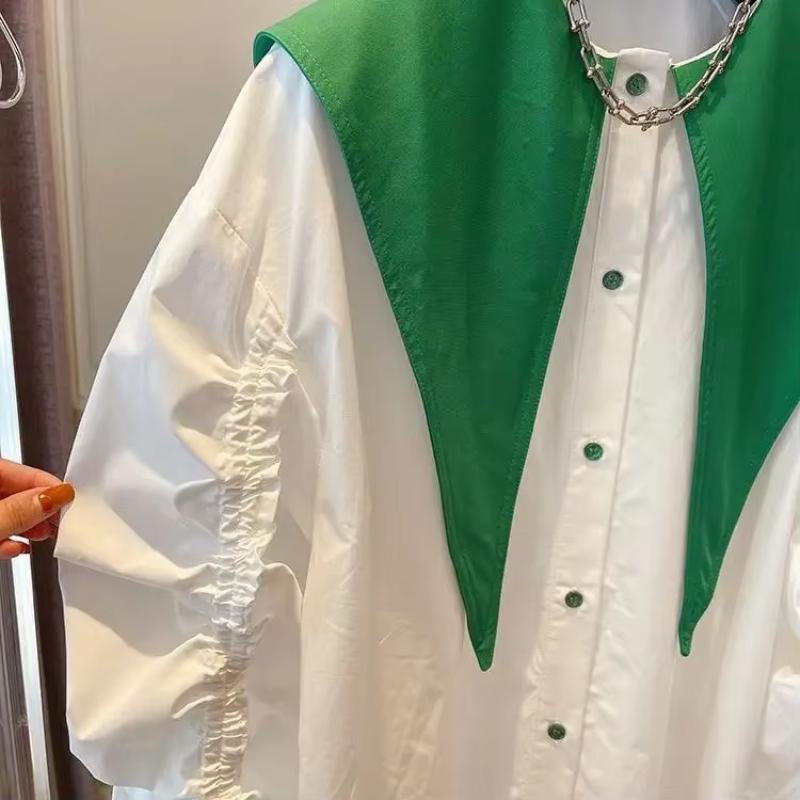 Белая женская рубашка с заостренным воротником в стиле пэчворк, повседневные блузки с длинными рукавами, французский осенний дизайн, женские универсальные топы