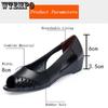Women's Sandals Summer New Mother's Shoes Cowhide Sole Soft Leather Comfortable Low Heel Fish Mouth Shoes Head Hollow Hundred with Casual Sandals