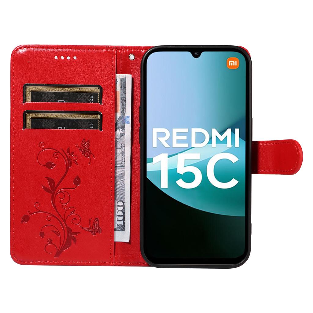 Для Xiaomi Redmi 15C 5G (США) (173мм)/15C 4G (США) (173мм) Чехлы из искусственной кожи с цветочным узором, кошелек-подставка, чехол для телефона с ремешком