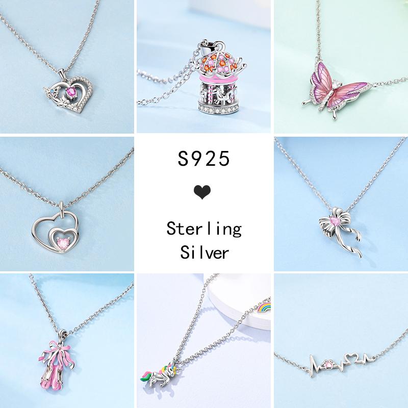 Copper Pendant Necklace Pink Heart Star Moon Firefly Plant Charm Basic Chain Necklaces Original Festival Jewelry For Women G