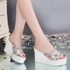 Summer Platform Women Slippers Mesh Flower 8.5cm High Heels Female Casual Shoes Wedges Fashion Fish Mouth Women's Roman Slides
