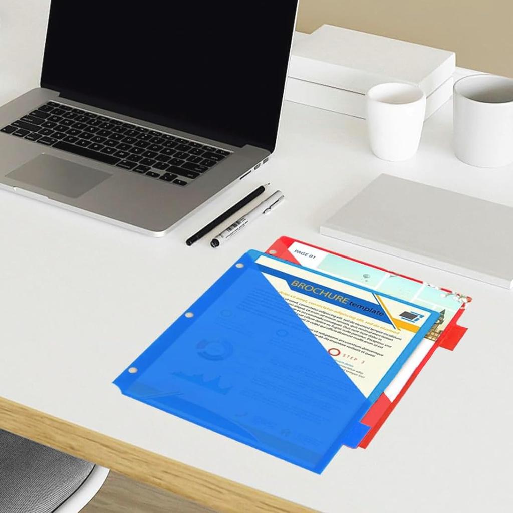 Binder Dividers with Pockets,Plastic 6 Tab 2 Set,Dividers with Angled Cut Pocket, Multi-Colored Tabs for 3-Ring Binder, A4 Letter Size, Durable