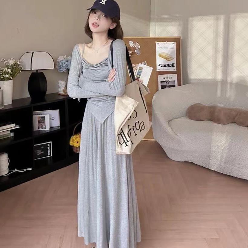 Модный женский комплект-тройка для ранней осени: Необычная майка, кардиган и брюки с высокой талией