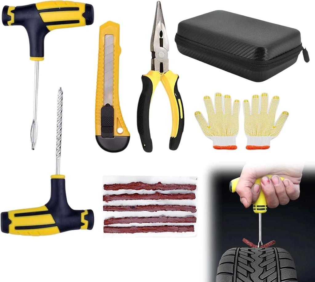 Automotive Emergency Rescue Kit Tyre Repair Kit Puncture Repair Kit, Anti-Puncture Kit Motorcycle, Puncture Repair Tool with Bag