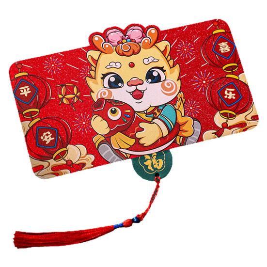 Red Envelope Happiness Chinese New Year Red Pocket Foldable 6 Card Slot Red Bag for Spring Festival Decor