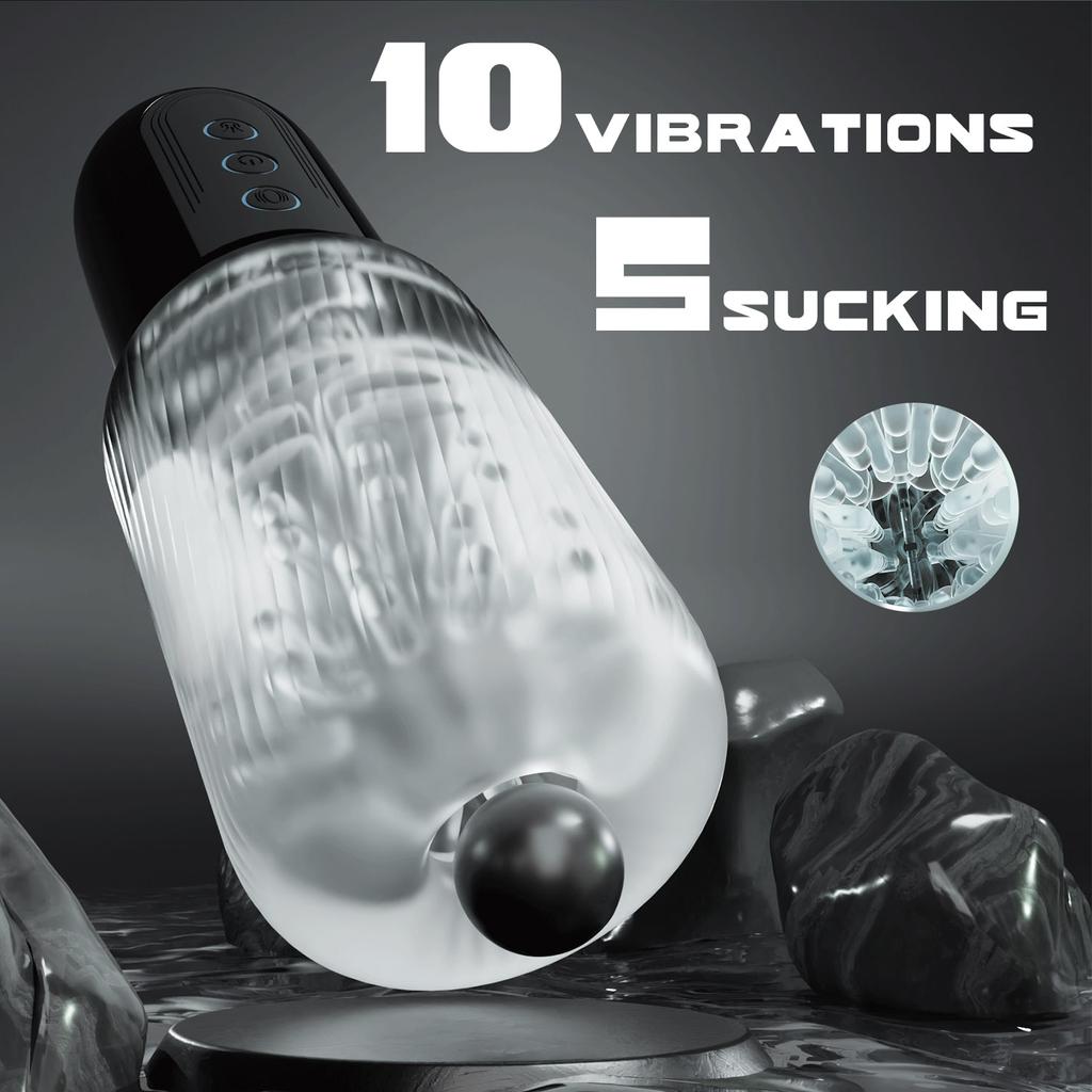 2 In 1 Male Masturbator - 5 Sucking and 10 Vibration Modes, Hands Free Realistic Stimulator Sex Toys for Men