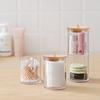 Cotton Swab Organizer Storage Bamboo Cover Acrylic Round Organizer Makeup Storage Box Container Organizadores