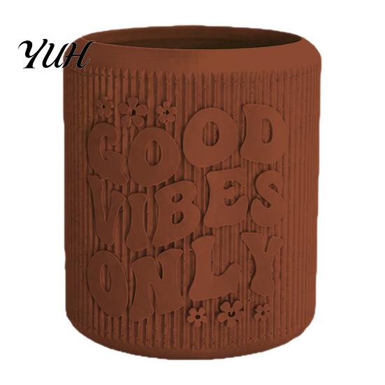3D Embossed Plastic Plant Container Printed Planter, Small Good Vibes Only Flower Pot, Lightweight Planters for Home Cute Cactus Desktop Office Decor