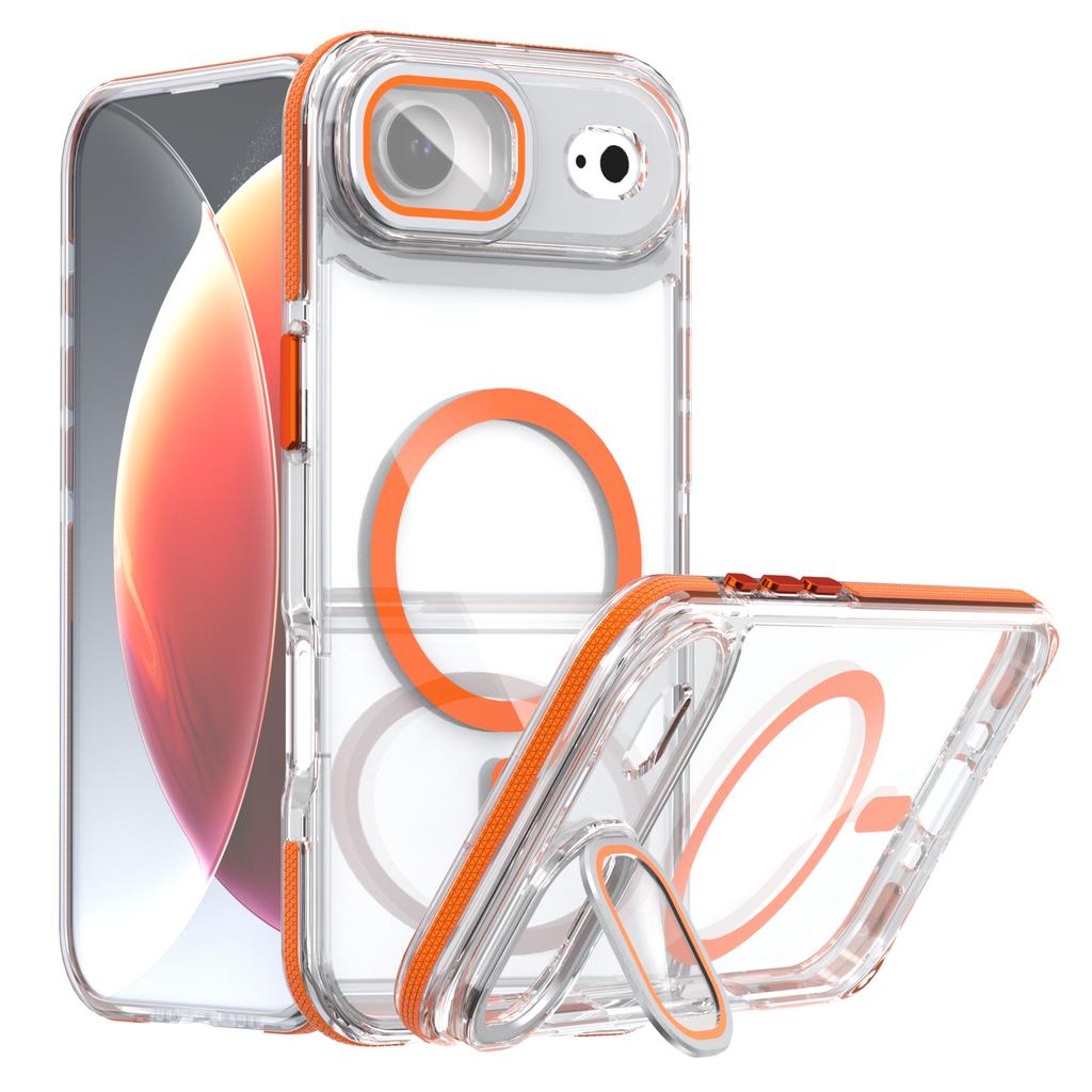 For iPhone Air Magnetic Case TPU Acrylic Clear Phone Back Cover with Lens Protector Kickstand