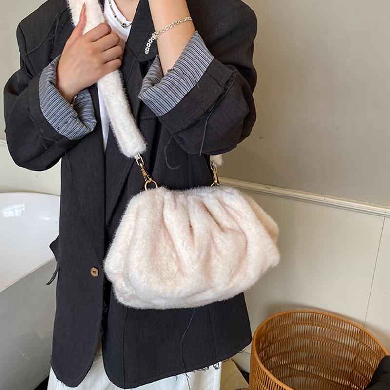 Yogodlns Модная сумка-облако с драпировкой, маленькие сумки на плечо из мягкого искусственного меха для женщин, зимний тренд, сумки-тоут, сумка через плечо