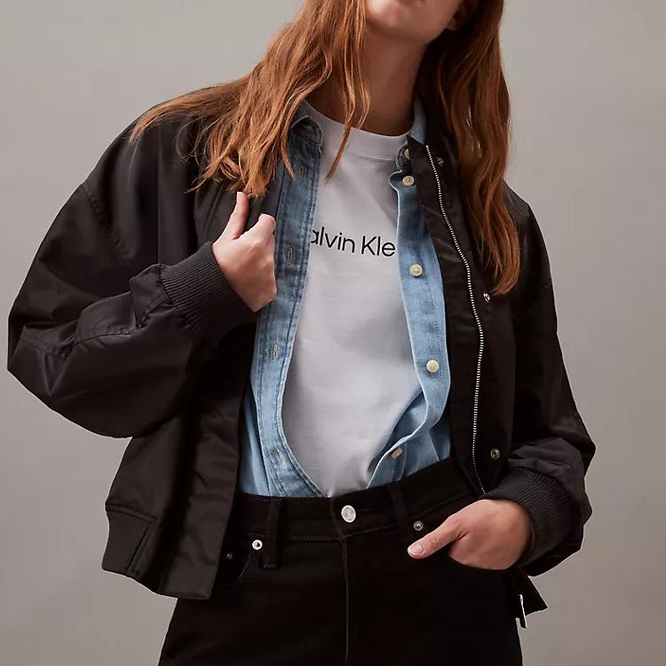 Calvin Klein Футболка с коротким рукавом в стиле минимализма Loose Letter, женские топы Ancient-Water 40WP113-451