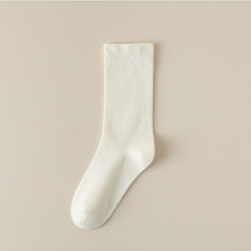 5 пар однотонных хлопковых носков средней длины, трикотажные свободные длинные мягкие повседневные носки на весну и осень, черные, белые, дышащие женские носки