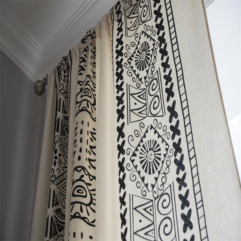 Lexuanxiu Black & White Geometric Bohemian Curtains - Semi-Blackout for Kitchen & Bedroom