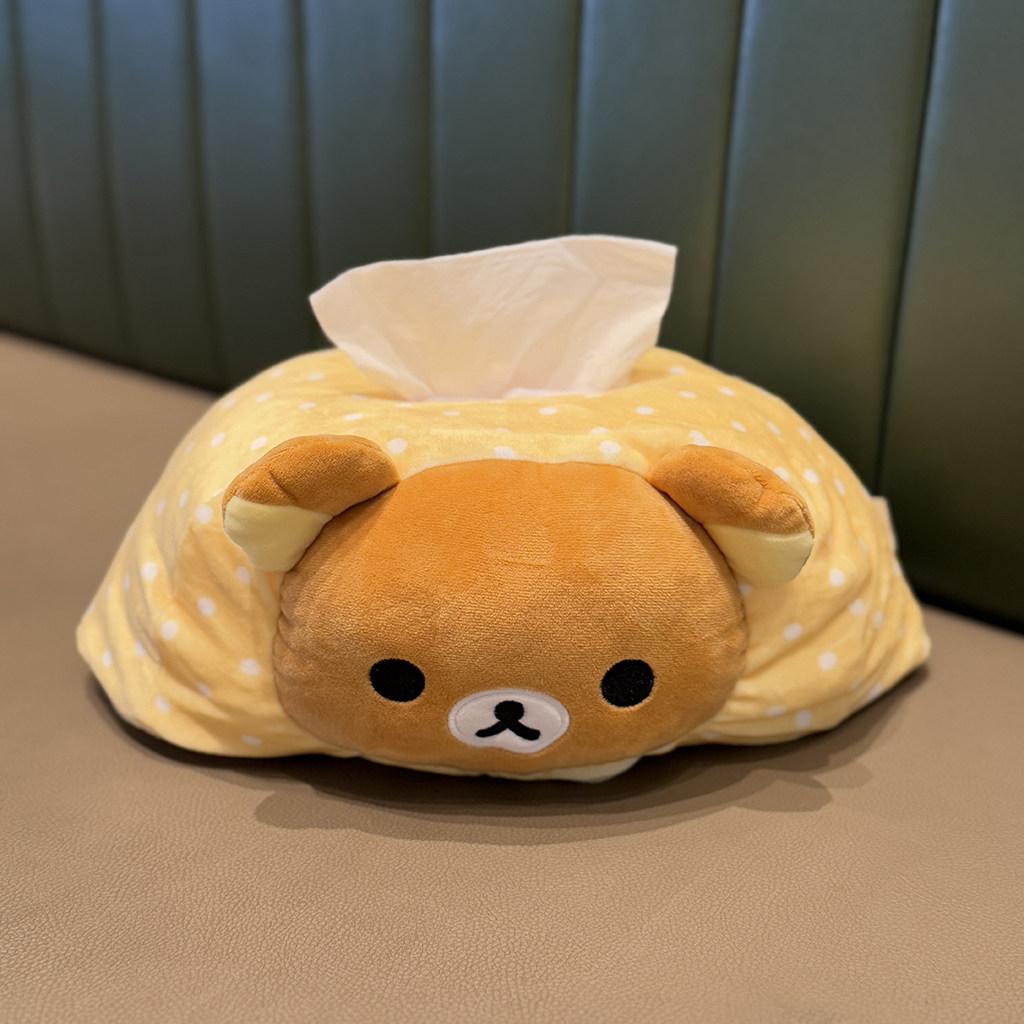 Плюшевая мультяшная коробка для салфеток Rilakkuma, милый держатель для хранения салфеток в горошек, мягкий, для гостиной, спальни, домашнего стола, для семейного использования