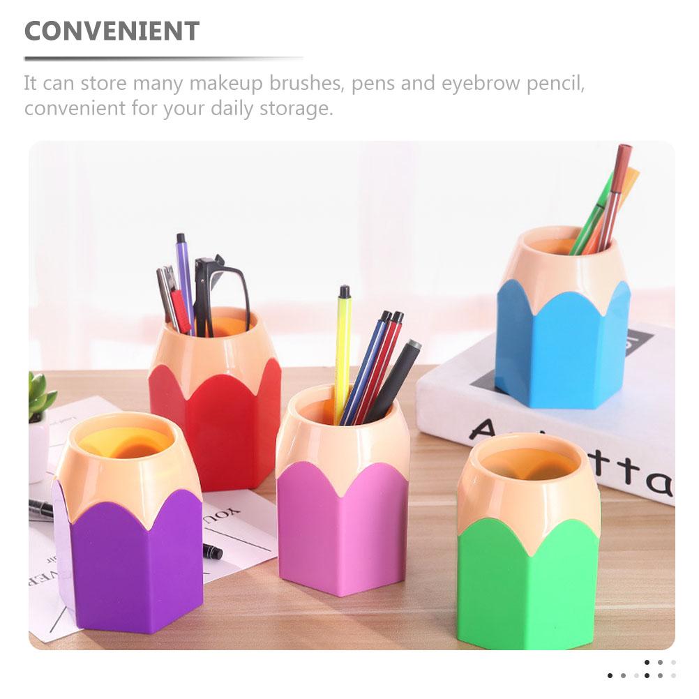 Holder Pen Organizer Shaped Brush Stand Cute Desk Makeup Cup Storage Colored Office Stationery Marker Crayon Vase Funny Supplies