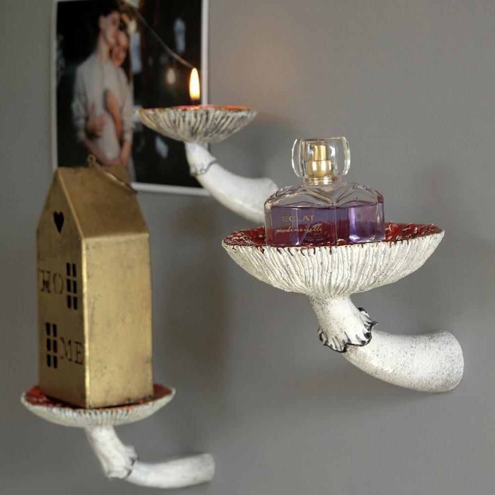 Mushroom Shape Hanging Shelf Resin Wall Mount Candle Holder For Home Decor Gardening Ornaments