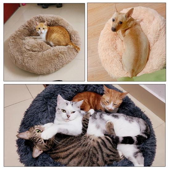 Успокаивающая лежанка для собак, моющаяся круглая мягкая собачья лежанка с нескользящим дном, пушистая плюшевая кровать из искусственного меха для маленьких, средних и больших собак, кошек