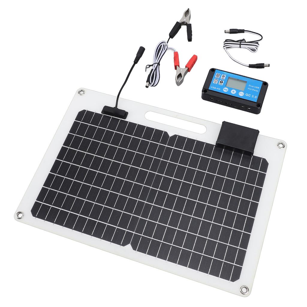 Solar Panel Battery Charger 100W Monocrystalline Silicon 12V 24V Dual USB 100A Controller with Power Level Display